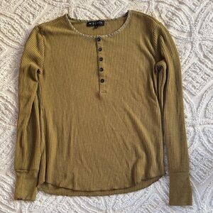 VENOR Olive Green Waffle Henley Long Sleeve Top, Large